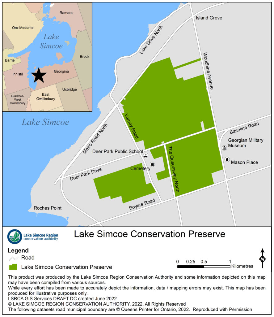 a map showing the location and boundaries of Lake Simcoe Conservation Preserve