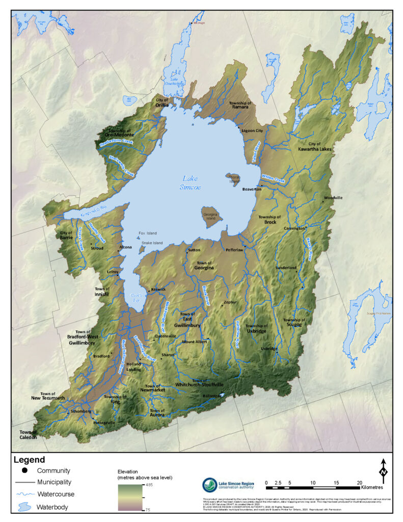Lake Simcoe Watershed Elevation Map