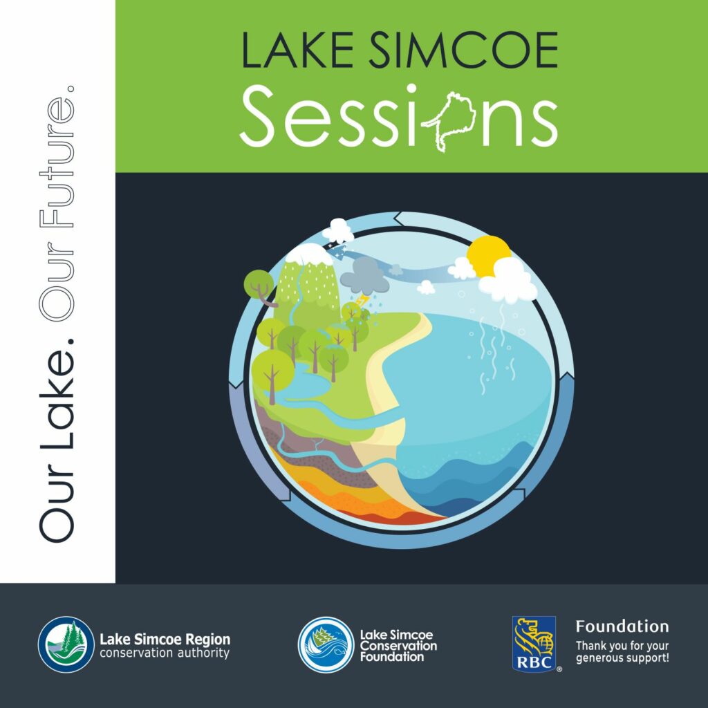 Graphic image for the Lake Simcoe  Sessions Podcast. Our Lake. Our Furture.